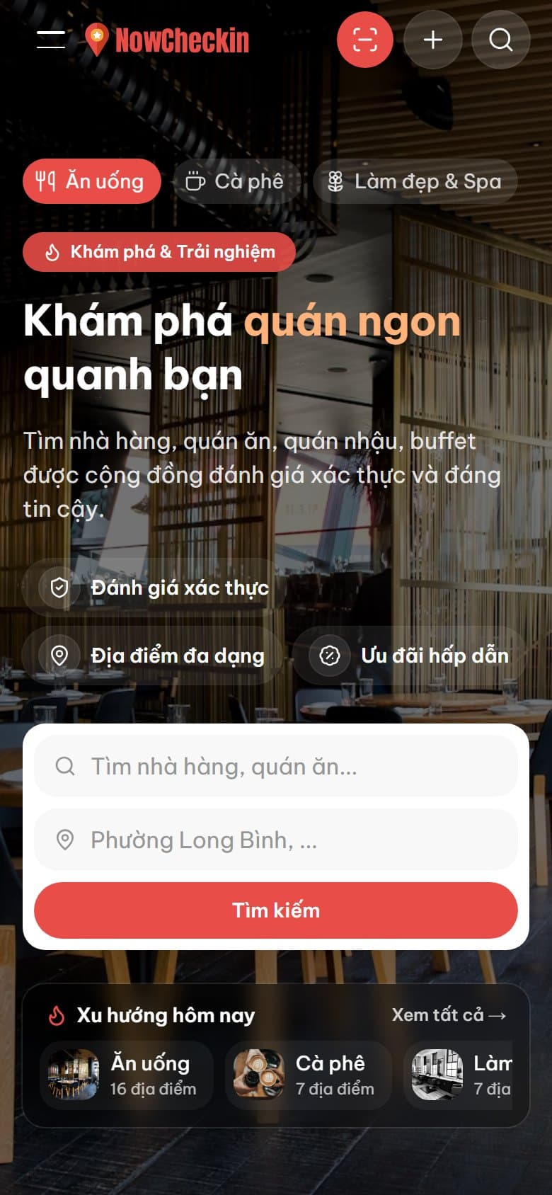 Trang chủ NowCheckin trên điện thoại
